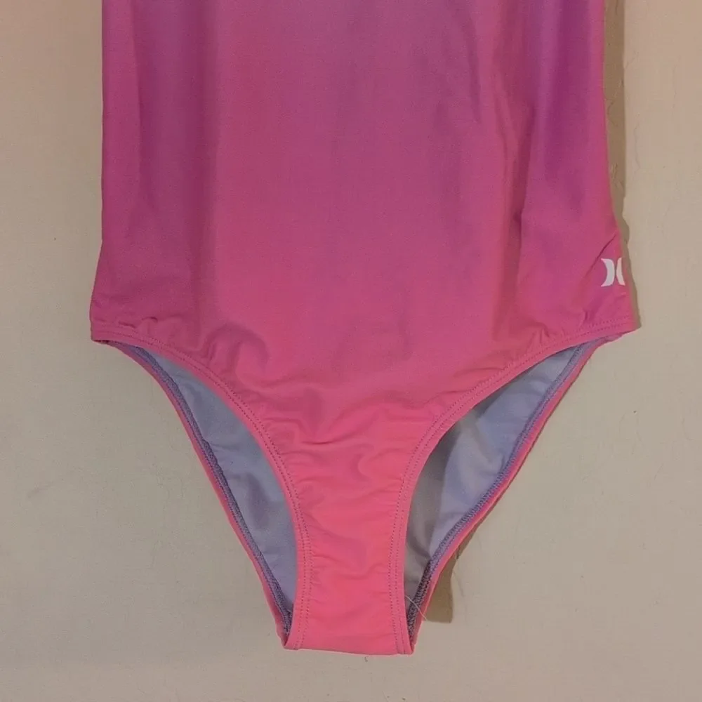 NWT Hurley Girl's One Piece Swimsuit China Rose Pink Ombre Padded Strap- Size 14